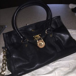 MICHAEL KORS Black Soft Leather Medium Hamilton Satchel Authentic
